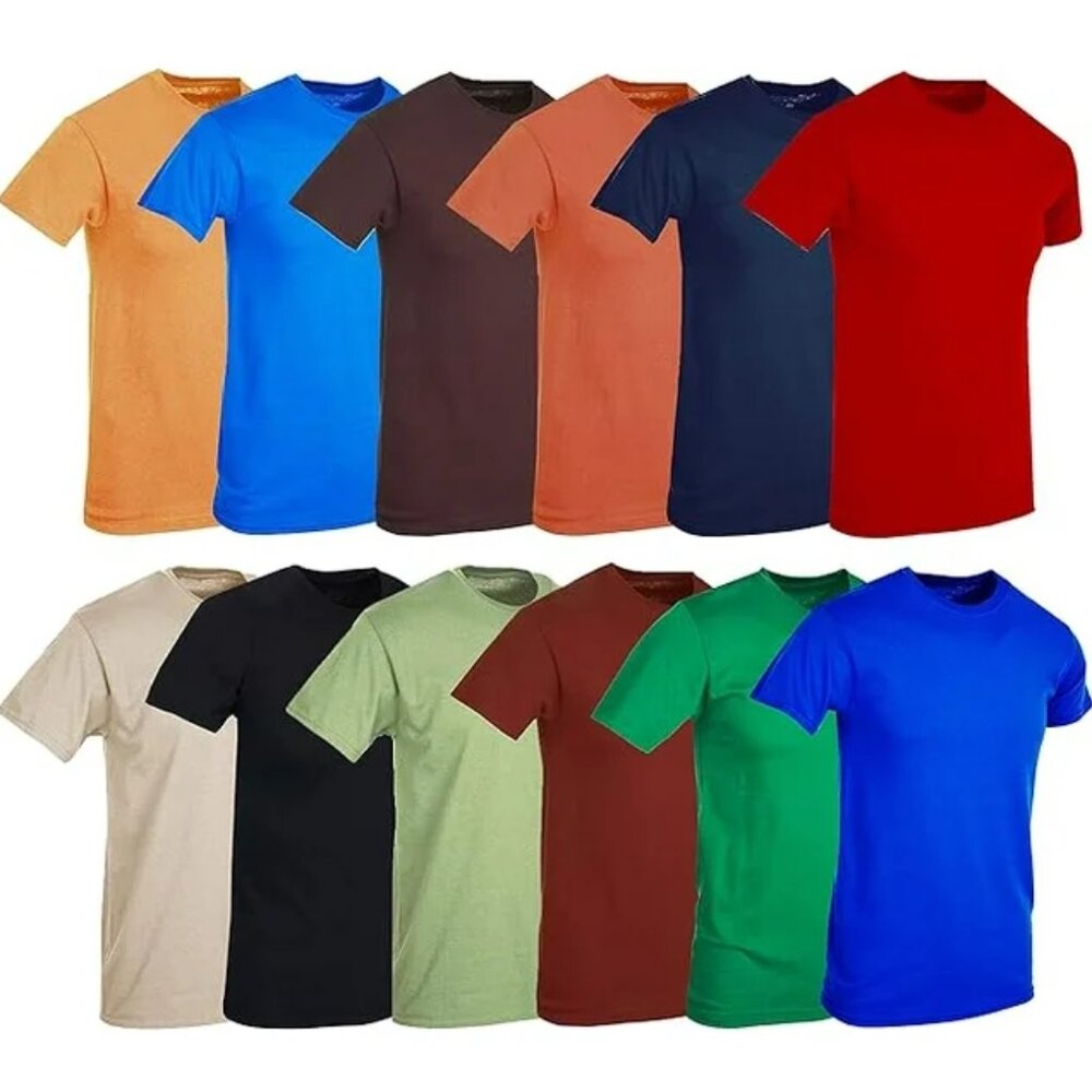 SOCKS'NBULK 12 Pack Mens Cotton Crew Neck Short Sleeve T-Shirts Mix Colors Bulk